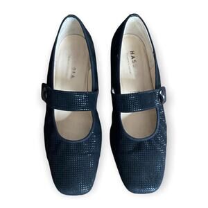 HASSIA Women EU 8.5 US 10 Evelyn Black Point Suede Mary Jane Shoes Stack Heel